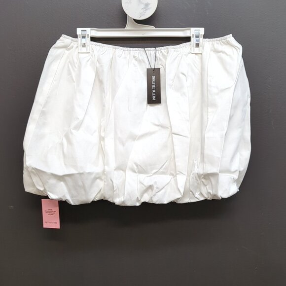 PrettyLittleThings Cotton Poplin Puffball Plain Mini Skirt US 12 White - Picture 3 of 8